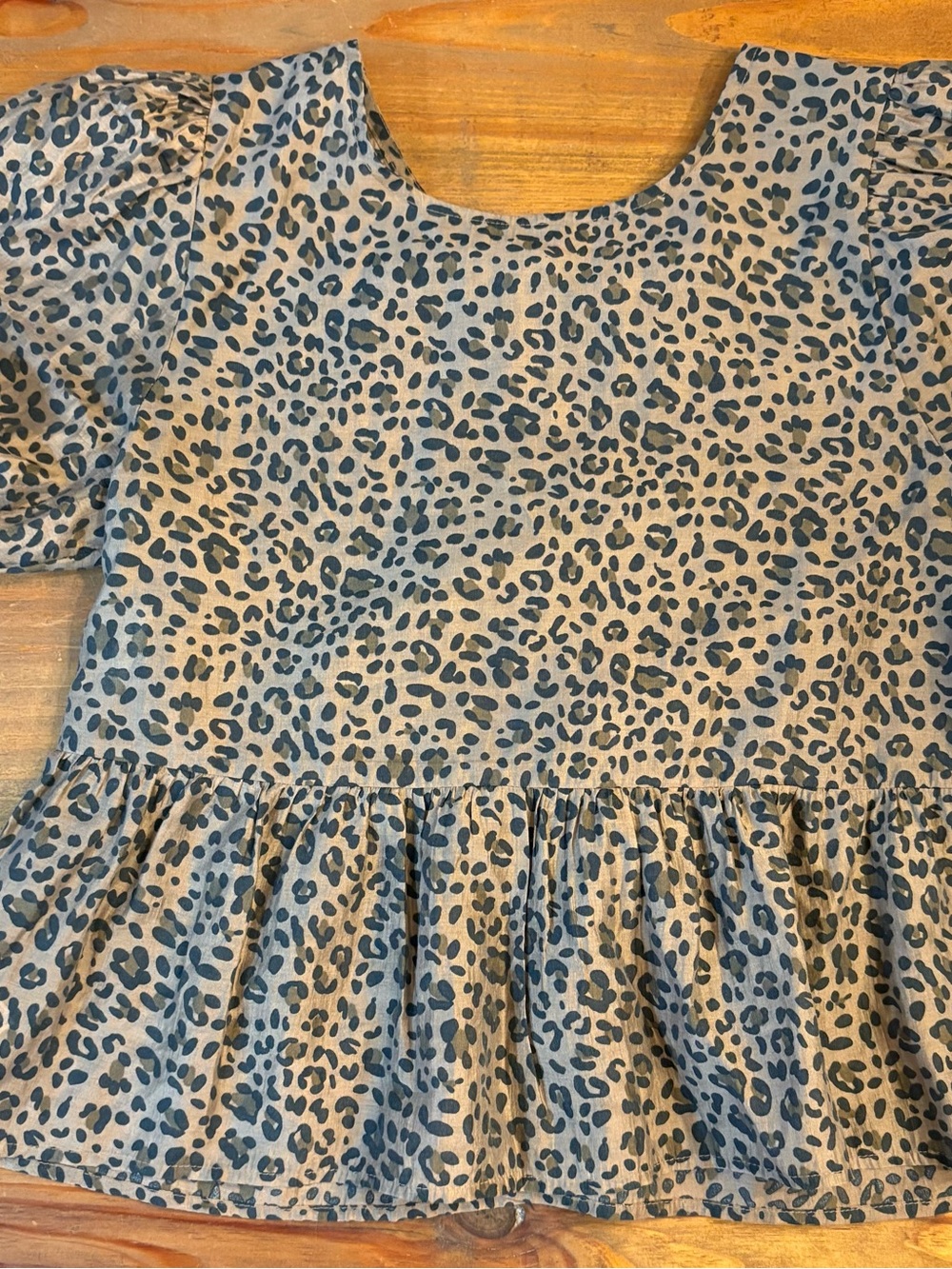 American Eagle Outfitters Leopard Print Tie-Front Peplum Top - Tan & Black - Picture 9 of 9